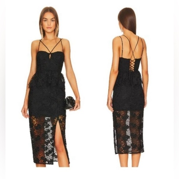 LPA Madonna Lace Corset Midi Dress - Black size Small - Picture 1 of 9